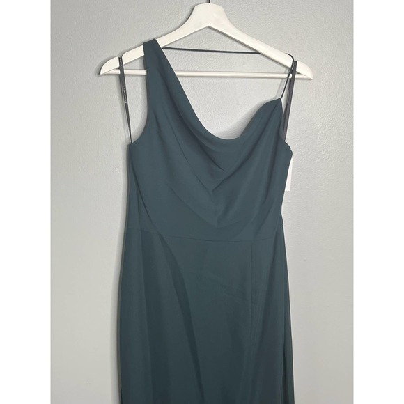 NWT After Six One Shoulder With Strap Cowl-Neck Crepe Maxi Dress Evergreen Sze 6 - Picture 6 of 12